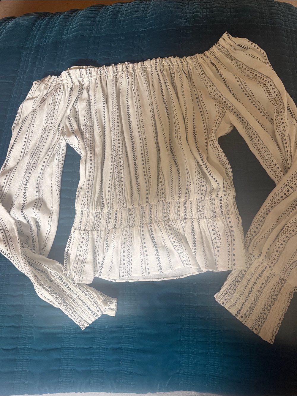 Millibon White Off-Shoulder Blouse with Navy-Black Stripe
